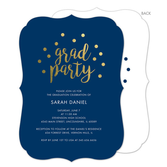 Navy Grad Party Confetti Dot Invitations